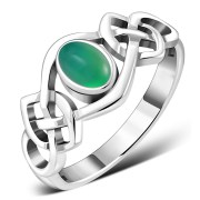 Green Agate Celtic Silver Ring, r264